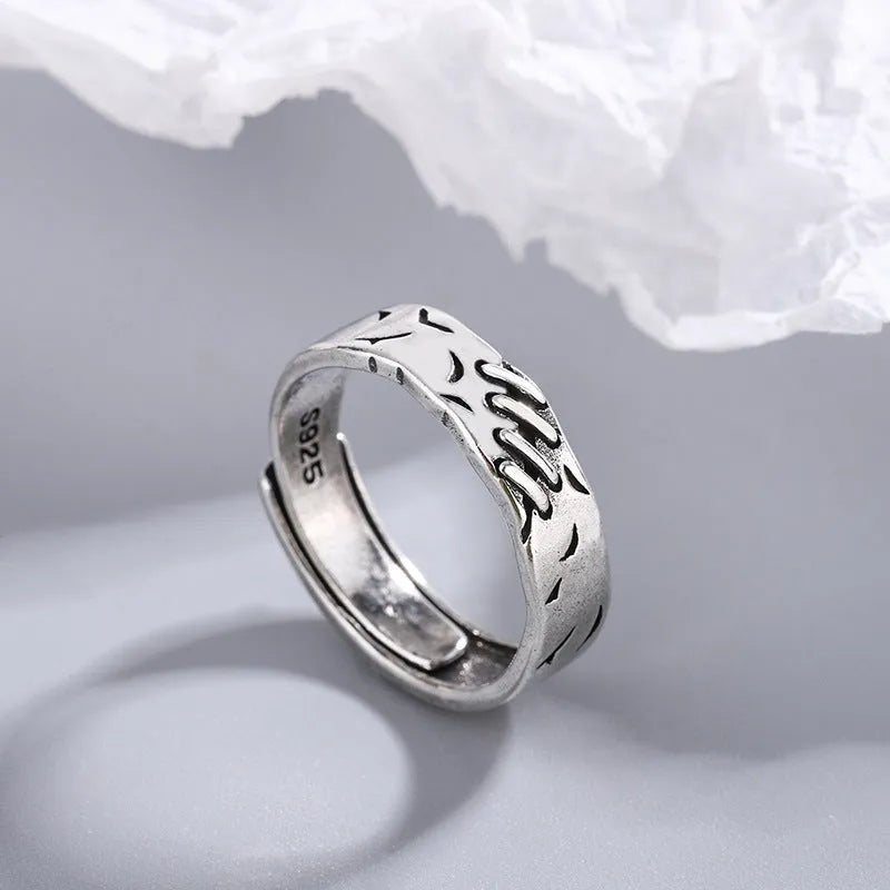 Black geometric copper ring with adjustable opening for women's fashion jewellery