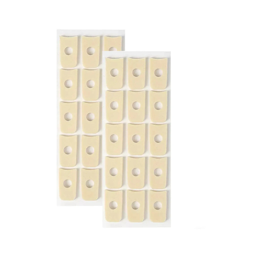 Four shapes of women's lightweight PU heel corns protective toe pads: large oval, small oval, U-shaped, and circular section.