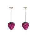 Red geometric strawberry stud earrings with spot drill finish, zinc alloy construction
