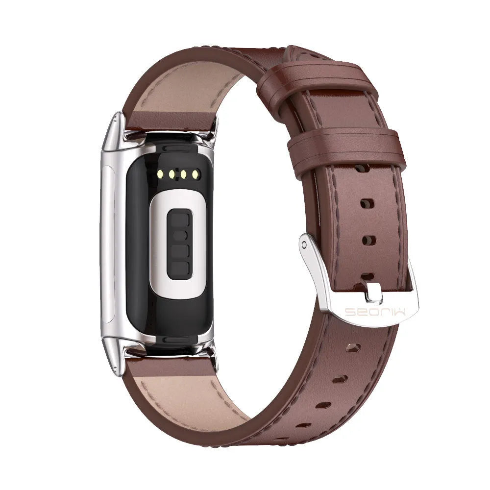 Microfiber leather watch strap for Fitbit Charge 6/5 in black with metal linker