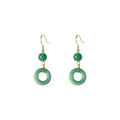 Green jade design earrings with peace buckle shape in Chinese style geometric form