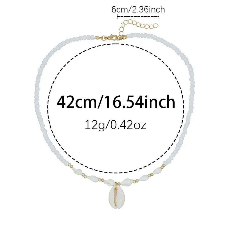White conch bead necklace with mother pearl shellfish pendant on regular chain