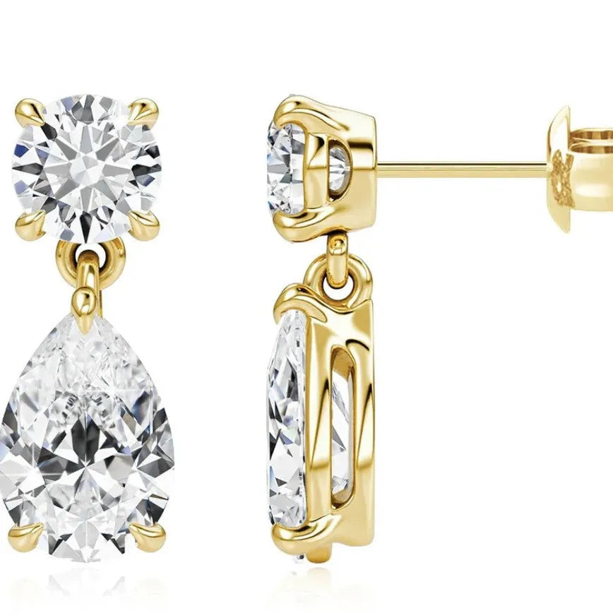925 sterling silver water drop moissanite stud earrings with geometric design in gold or silver finish