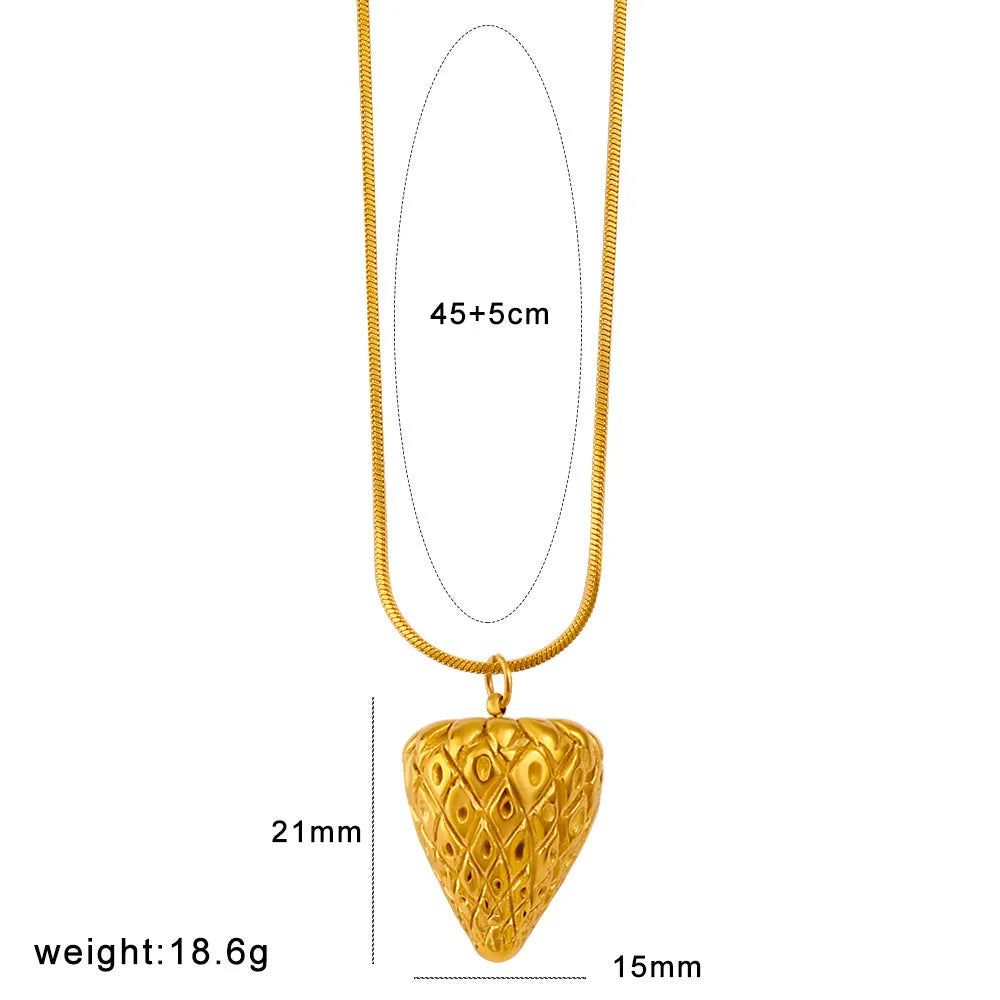 Stainless steel necklace with a colourful fruit-shaped pendant in apple, grape, or watermelon design.