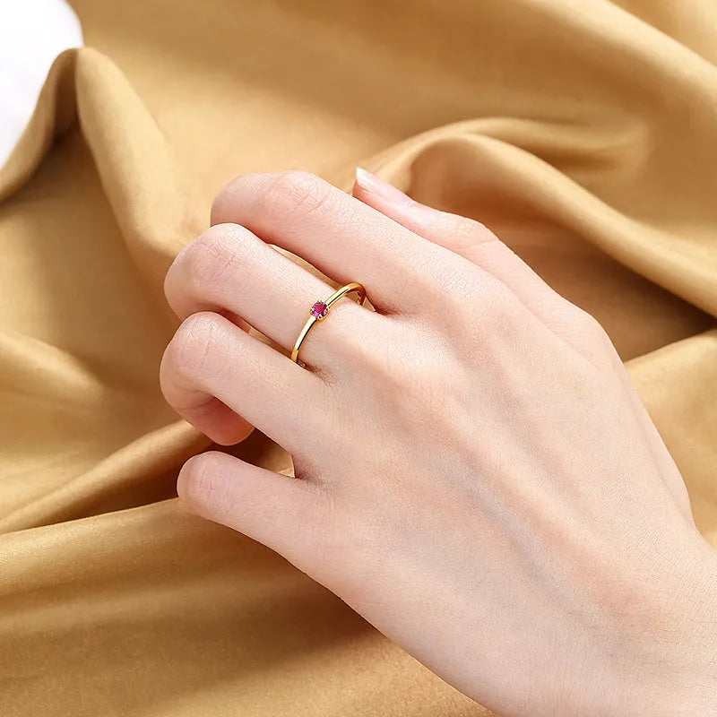 Copper geometric circle ring with diamond element in white, red, green or blue colour options