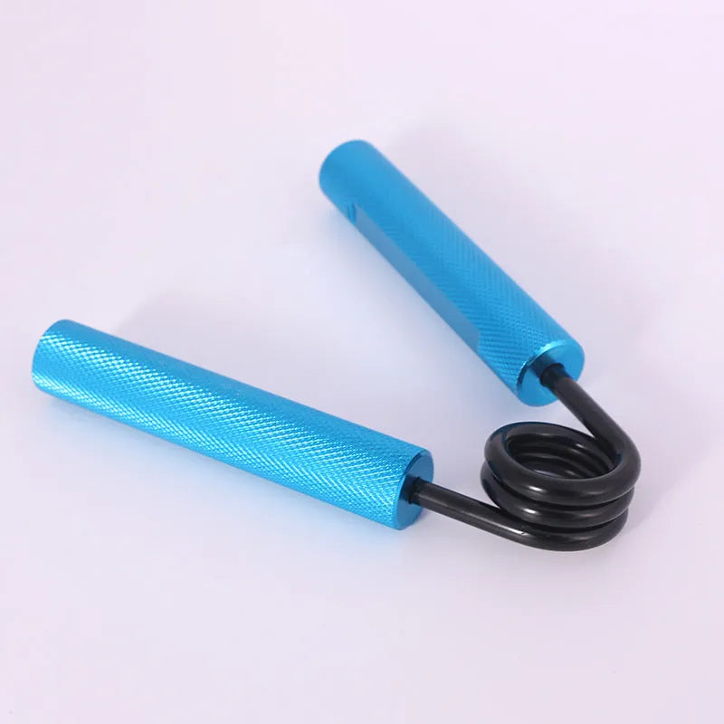 Aluminium alloy hand gripper with spring steel resistance on a neutral background