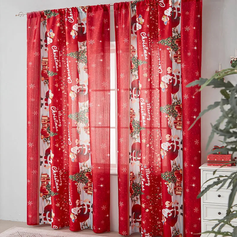 American-style printed rectangular Christmas shading curtain with festive designs on polyester fabric