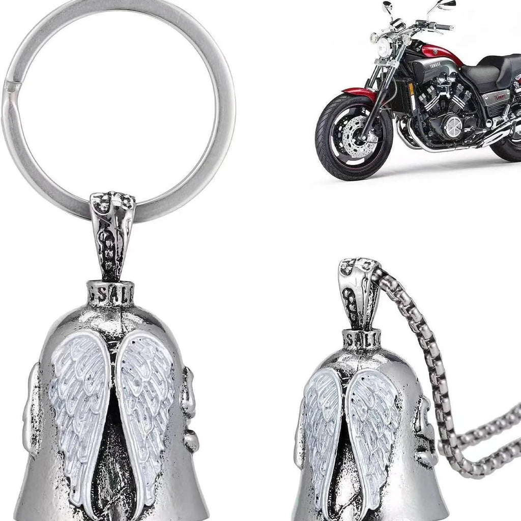 Vintage angel feather design necklace and matching keychain set in white alloy metal.