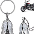 Vintage angel feather design necklace and matching keychain set in white alloy metal.