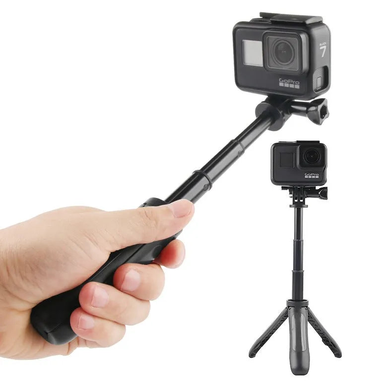 Mini telescopic selfie stick tripod with ABS silicone phone holder in silver gray