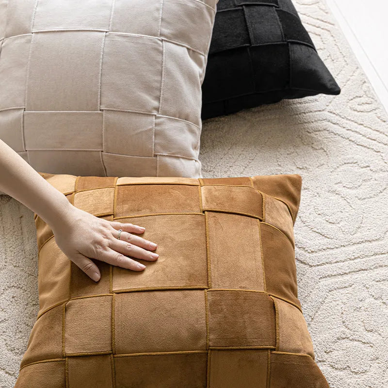 Square chenille woven sofa cushion in beige, 50x50cm with textured surface