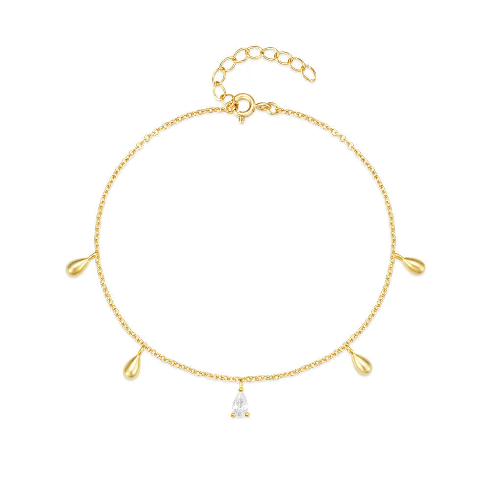 S925 sterling silver bracelet with water drop diamond pendant in gold colour