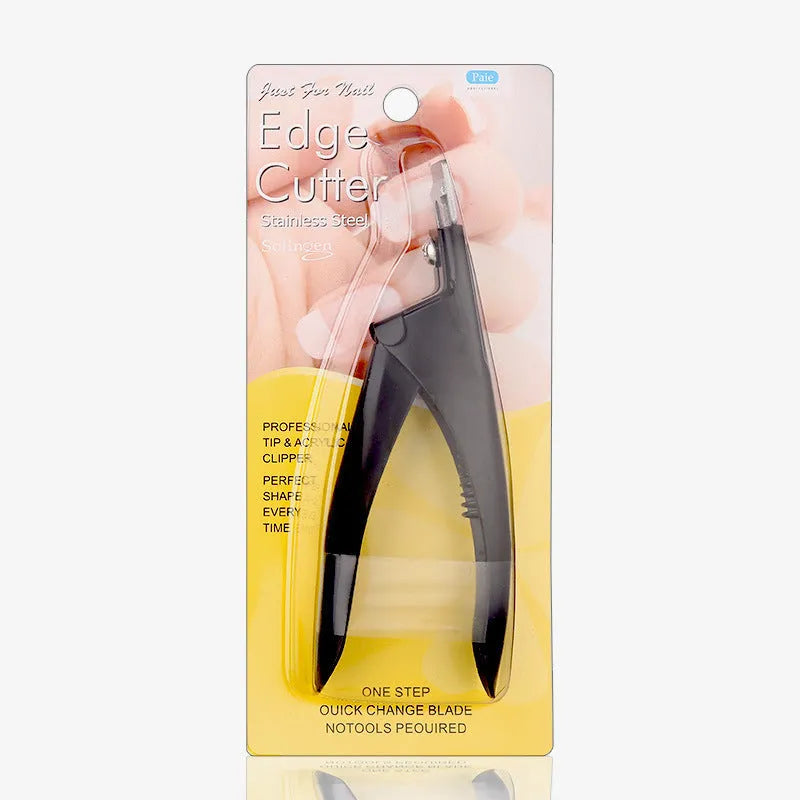 Close-up of stainless steel U-cut nail scissors in electrophoresis black, titanium, and silver handle colours.