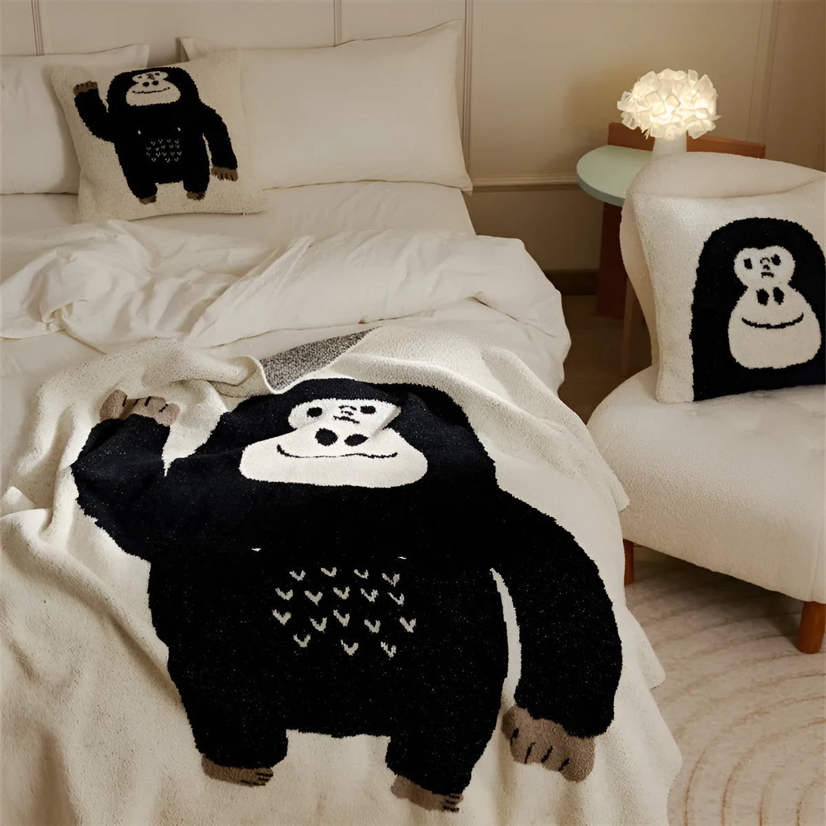 Cartoon knitted velvet pillowcase in black and dark colour face options, polyester cover for bed or sofa