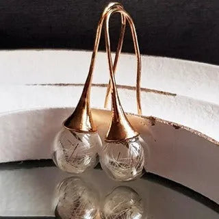 Transparent glass ball earrings with dandelion seed design in 16mm size with French hook backing