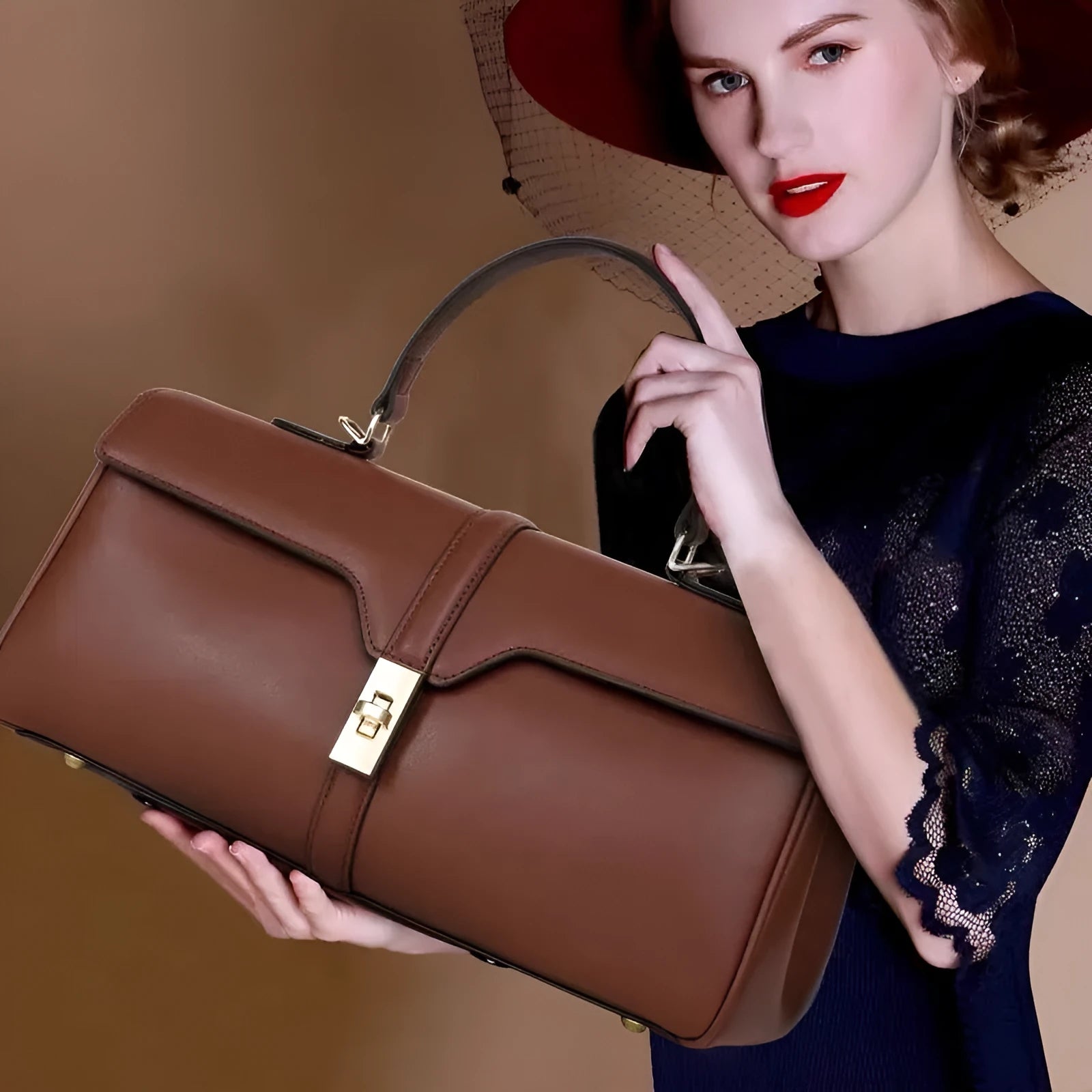 Women's genuine cowhide messenger bag in European retro style with organiser compartments