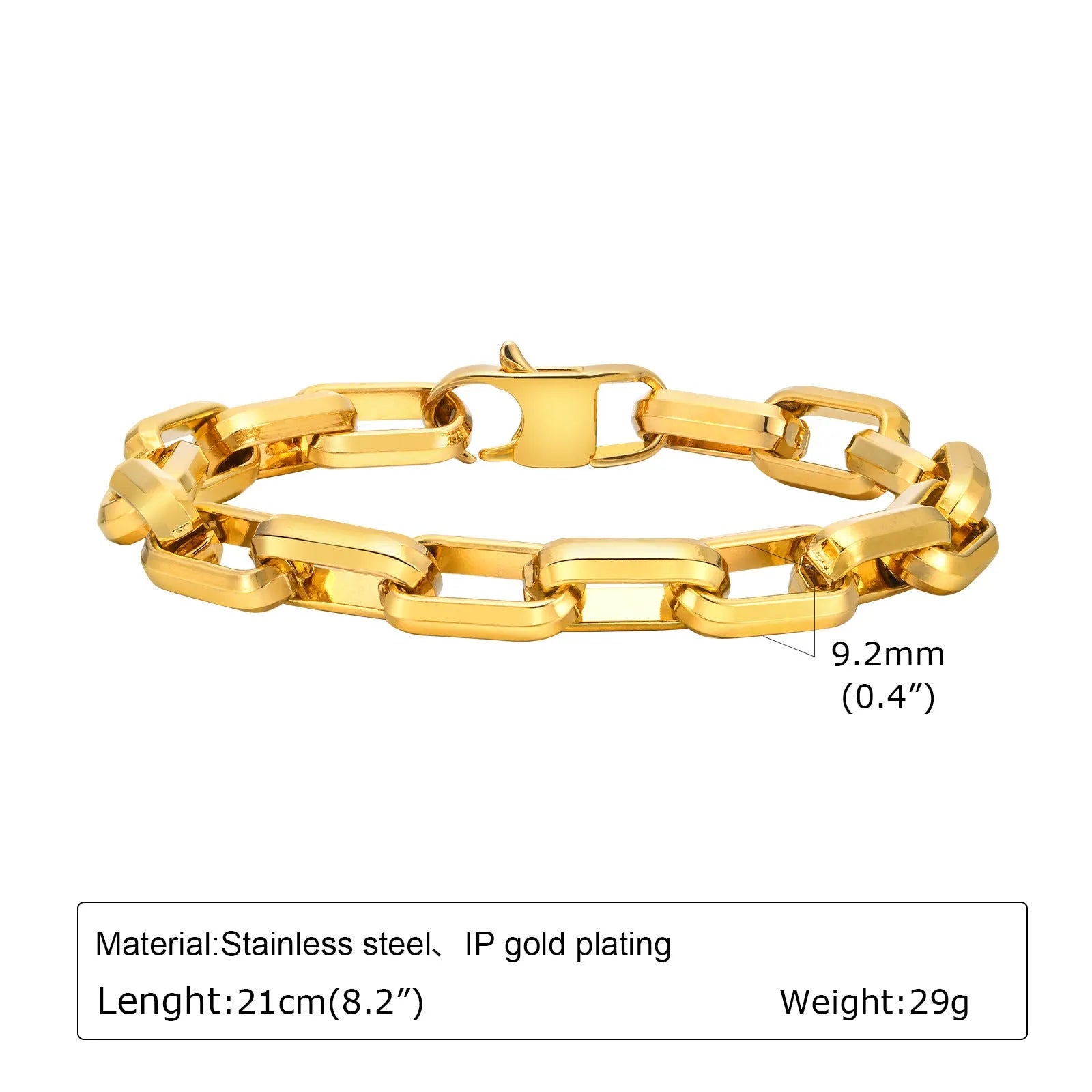 Men's titanium steel square chain bracelet in steel, gold, black, and retro colour options.