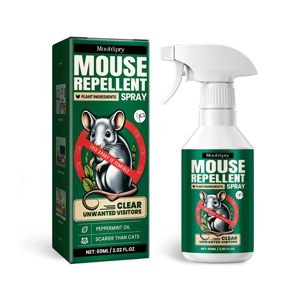 60ml bottle of natural rat repellent spray with a blend of clove, peppermint, camphor and chilli oils.
