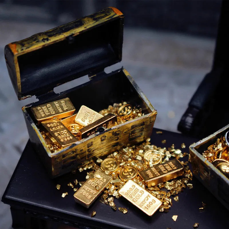 Alloy miniature gold coin treasure box doll house ornament for teenage model collections