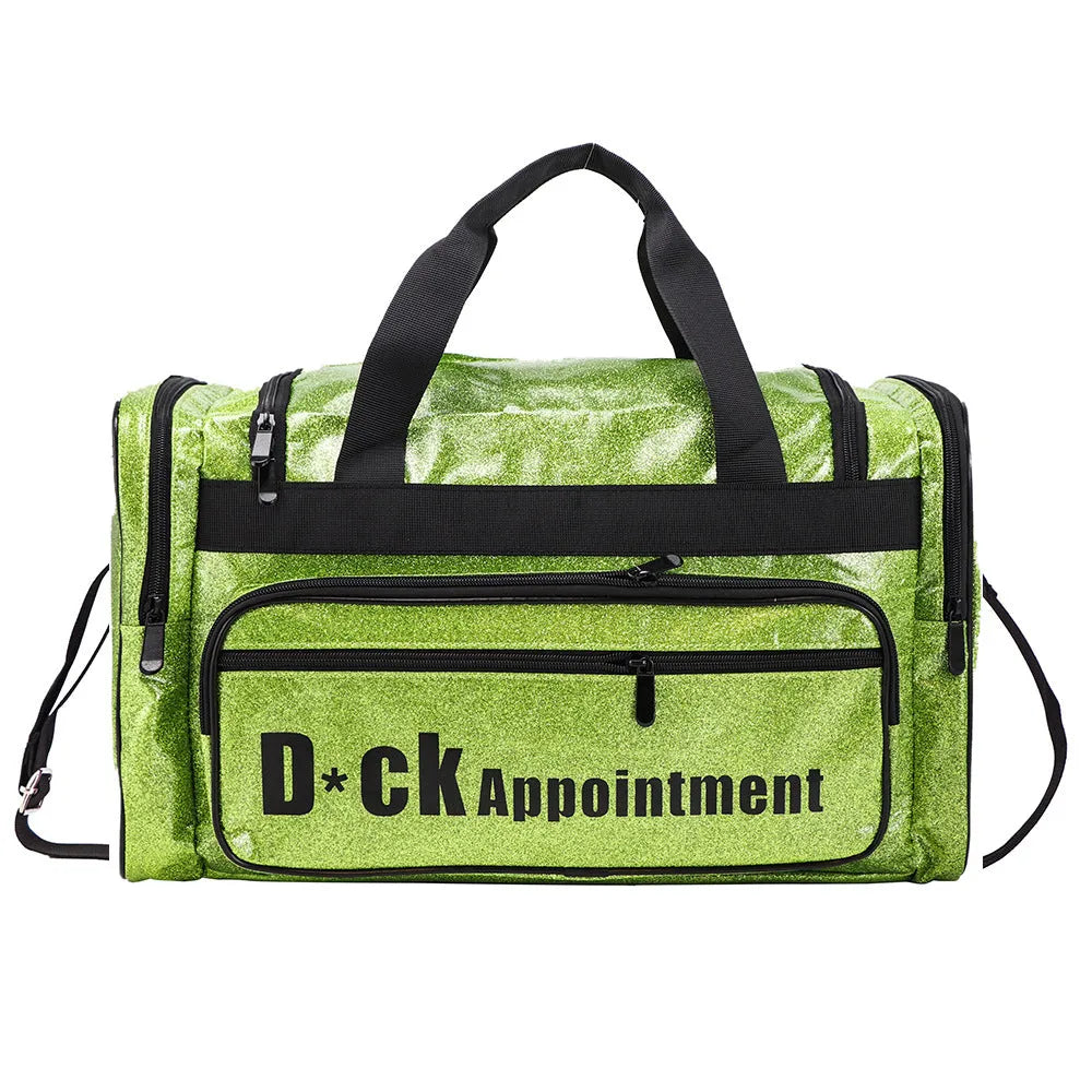 PU leather sports handbag with dry wet separation in blue colour showing 48x26x22cm dimensions