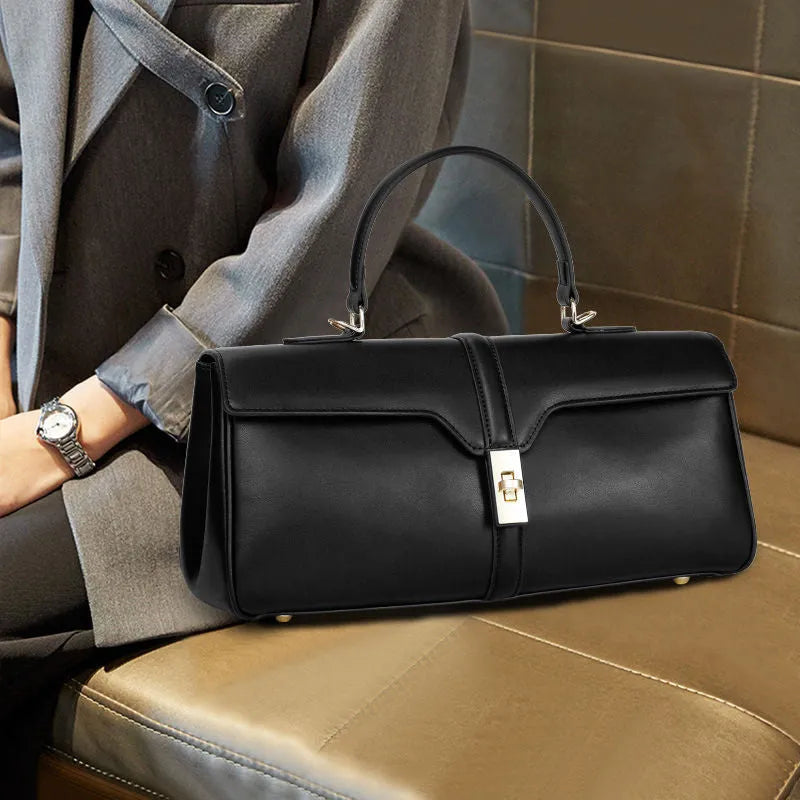 Women's genuine cowhide messenger bag in European retro style with organiser compartments