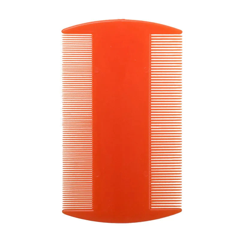 White dual-edge fine-toothed plastic comb for removing lice and fleas, shown on a blue background.