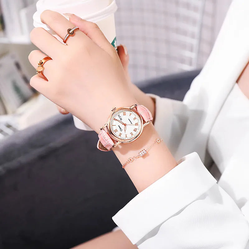 Automatic women's mechanical watch with 12mm case on steel or leather strap in various colours.