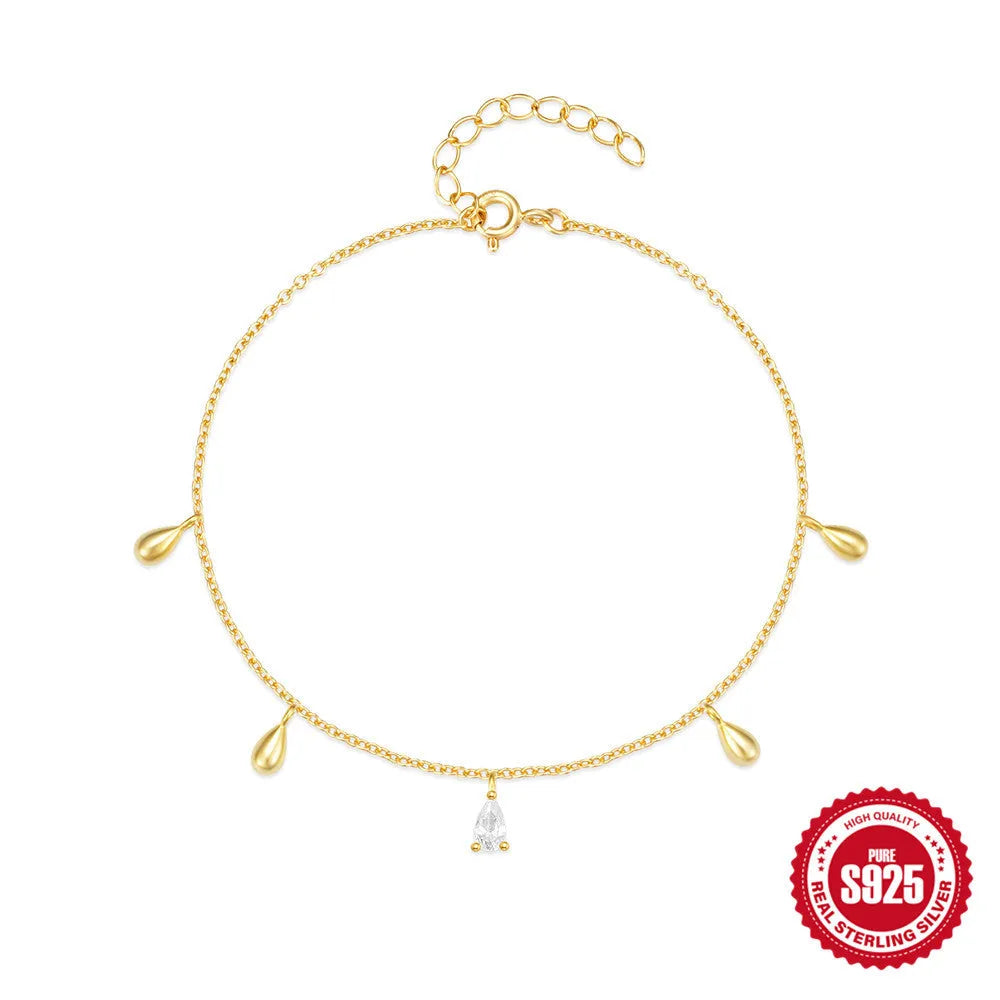 S925 sterling silver bracelet with water drop diamond pendant in gold colour
