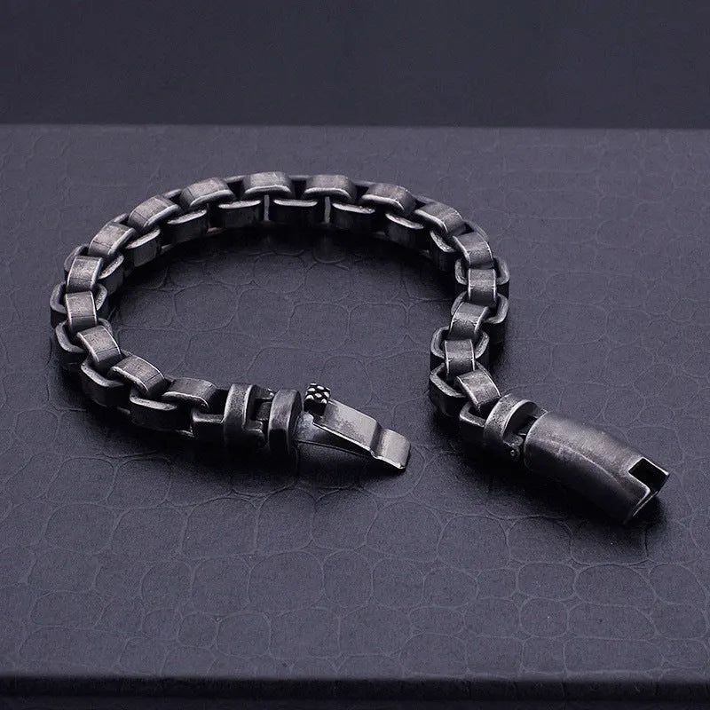 Black titanium steel geometric chain bracelet for men, 22cm length, retro punk style