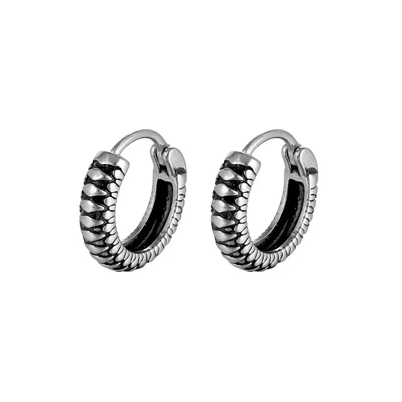 Silver geometric retro twist earrings with striped pattern made from stainless steel alloy