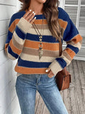 Women's colourblock striped pullover sweater in polyester with long sleeves