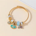 Multi-element stainless steel copper alloy beaded bracelet with diamond-shaped beads and bear charm, unisex design