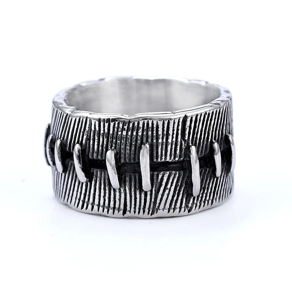 Titanium steel dark punk ring with geometric U-shape and double ring design in retro colour.
