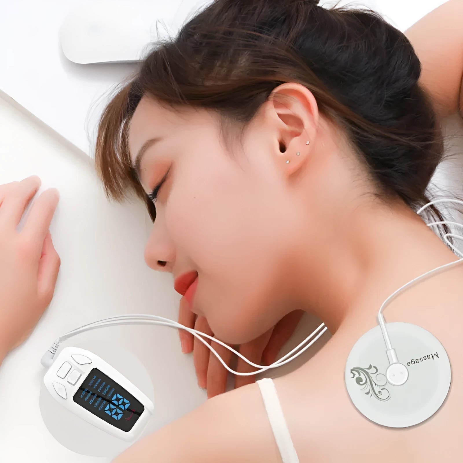White plastic rechargeable household pulse meridian physiotherapy apparatus with USB charging port