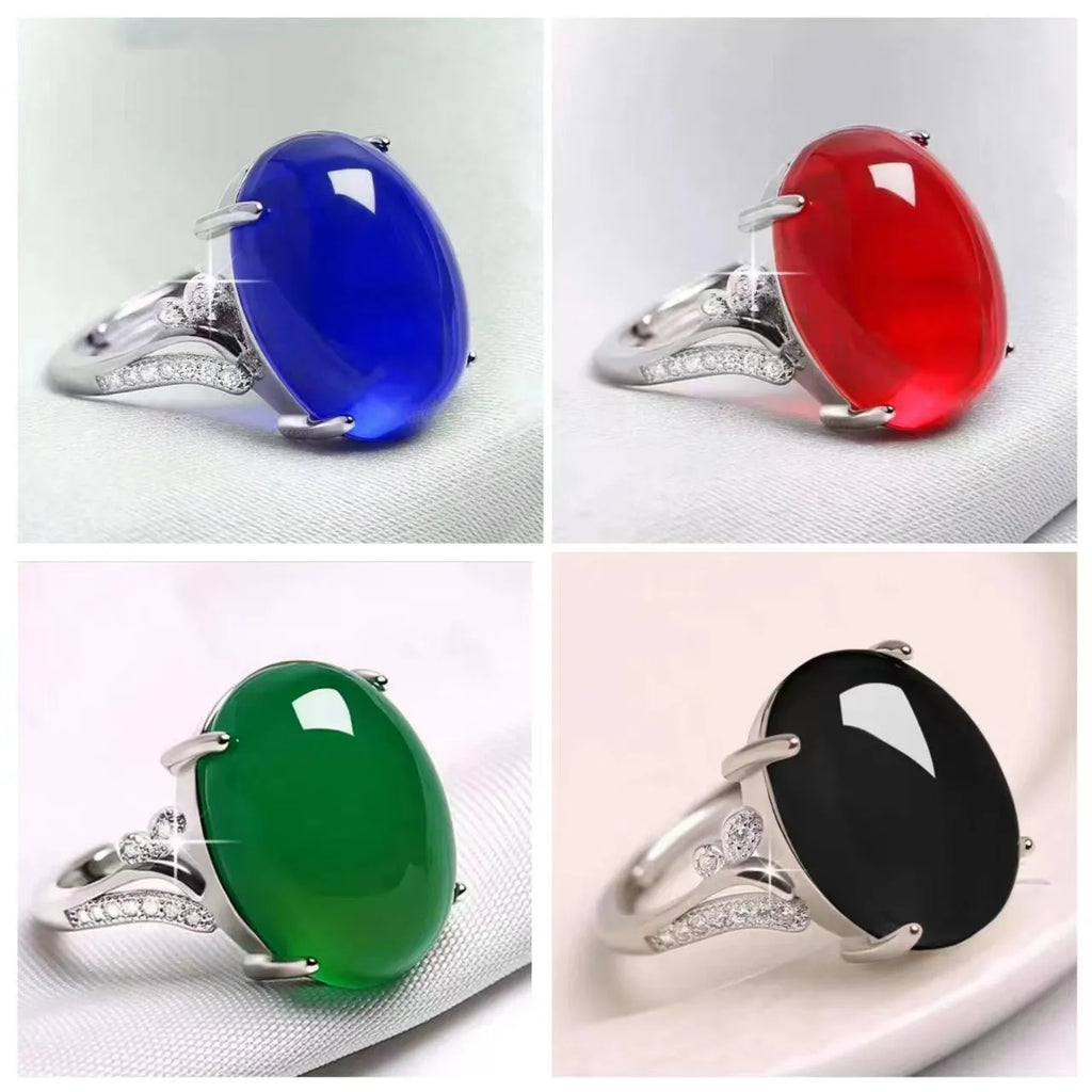 Adjustable geometric ethnic style alloy ring with natural sapphire stones in multiple colour options
