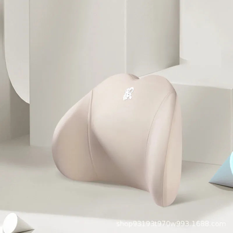 Heart-shaped car pillow in choice of colours, shown as headrest and lumbar support on a car seat.