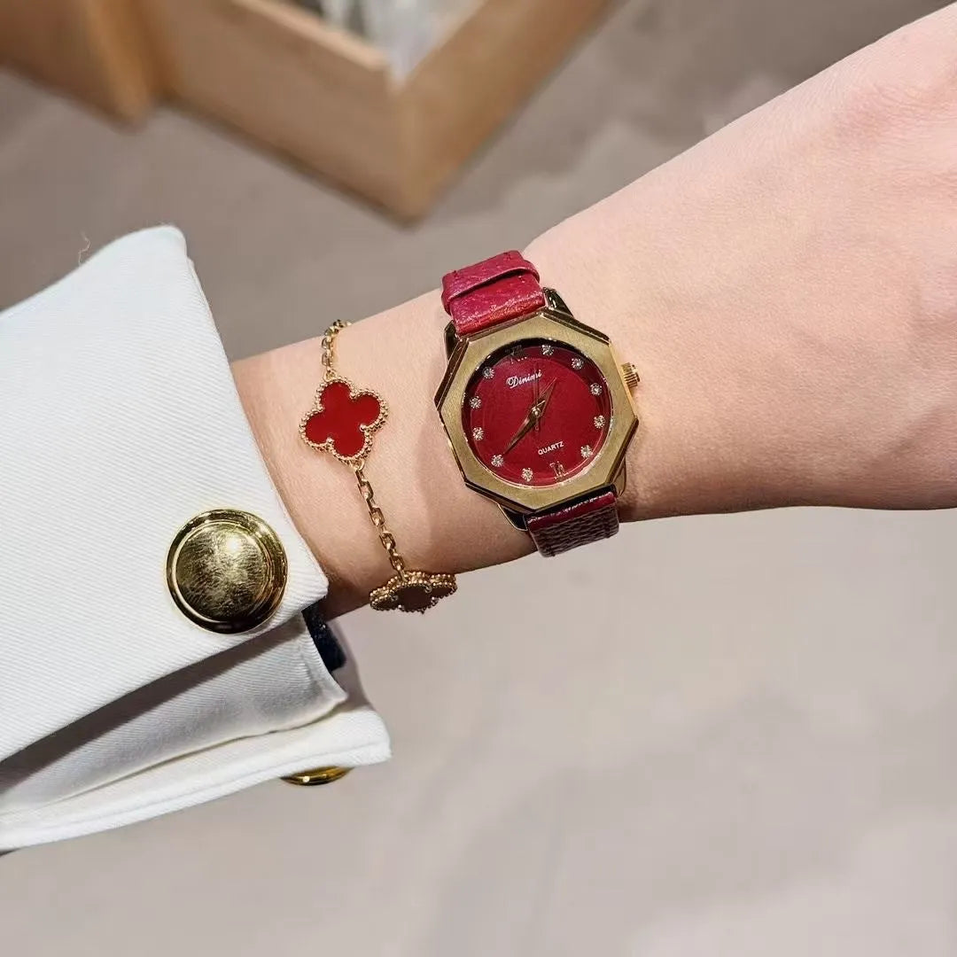 Alloy Chinese style women's wristwatch with 8mm thick case, showing choice of dial designs like octagonal or diamond.