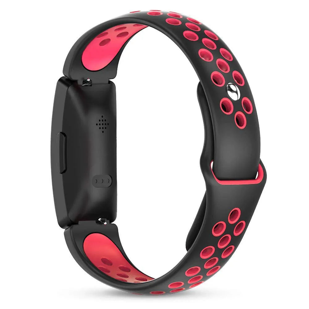Two-colour breathable hole silicone watch strap in black and gray on a white background