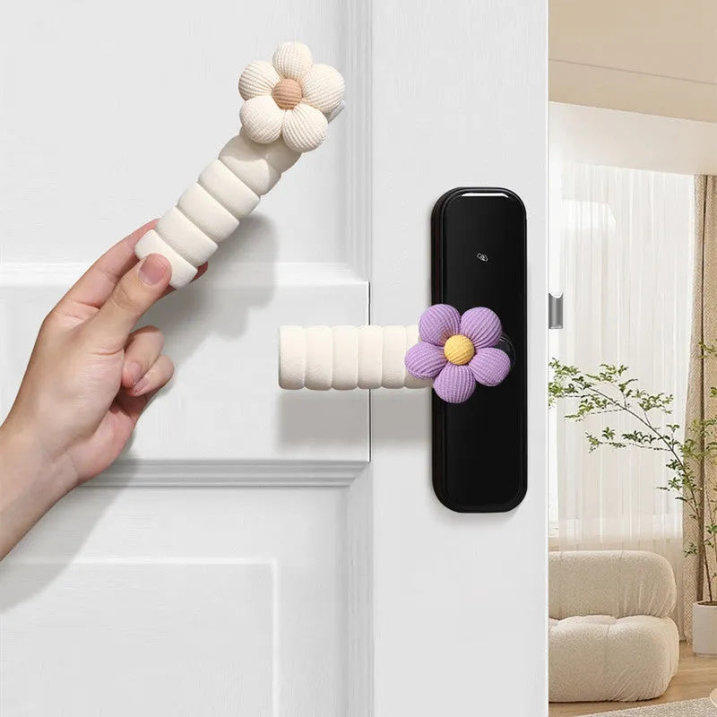 Round door handle protector with floral pattern in PEVA material for wall protection