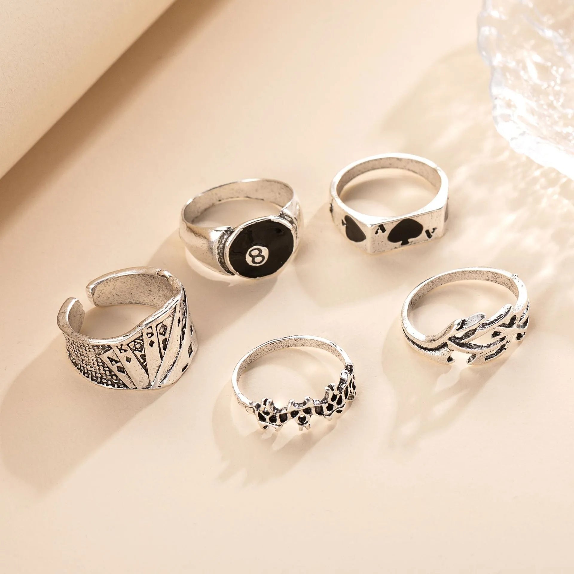 Black adjustable alloy ring with retro poker spade card design