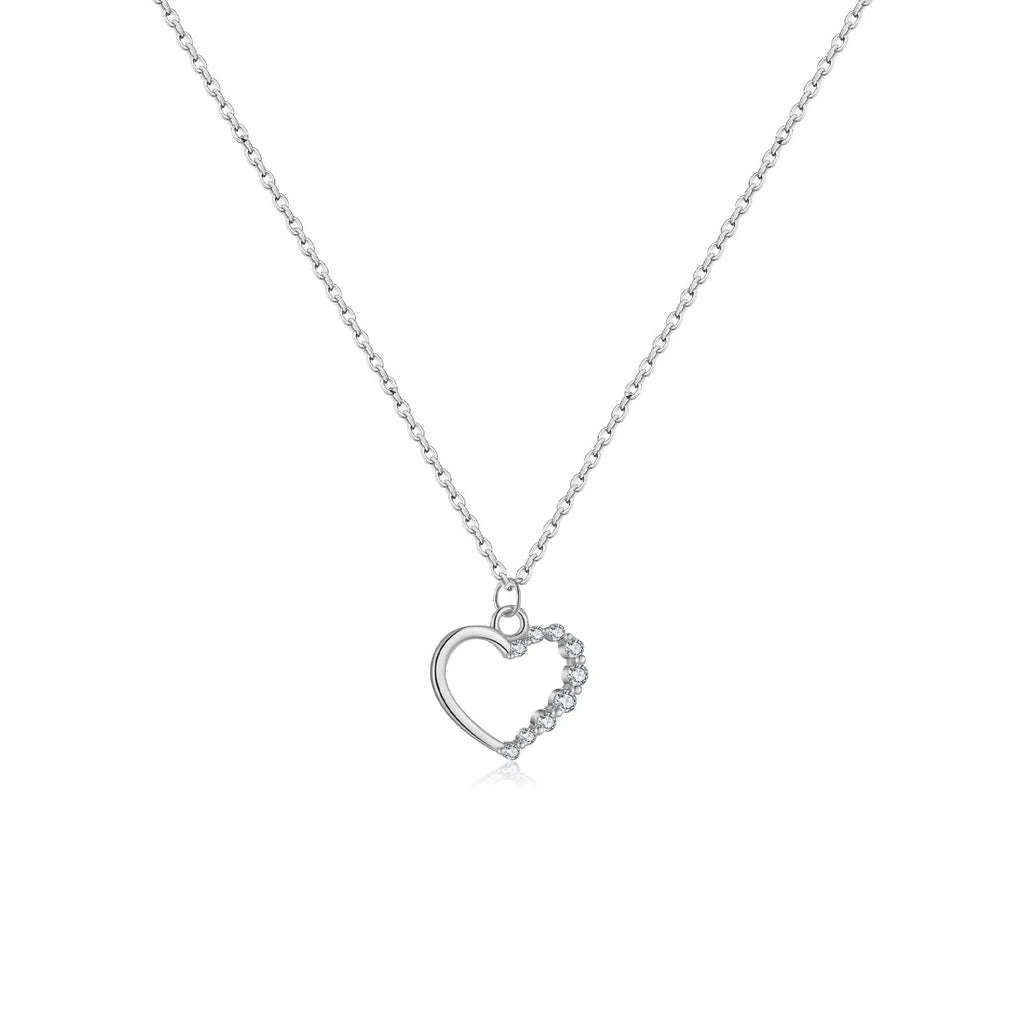 S925 sterling silver hollow heart necklace with choice of gold or platinum plating