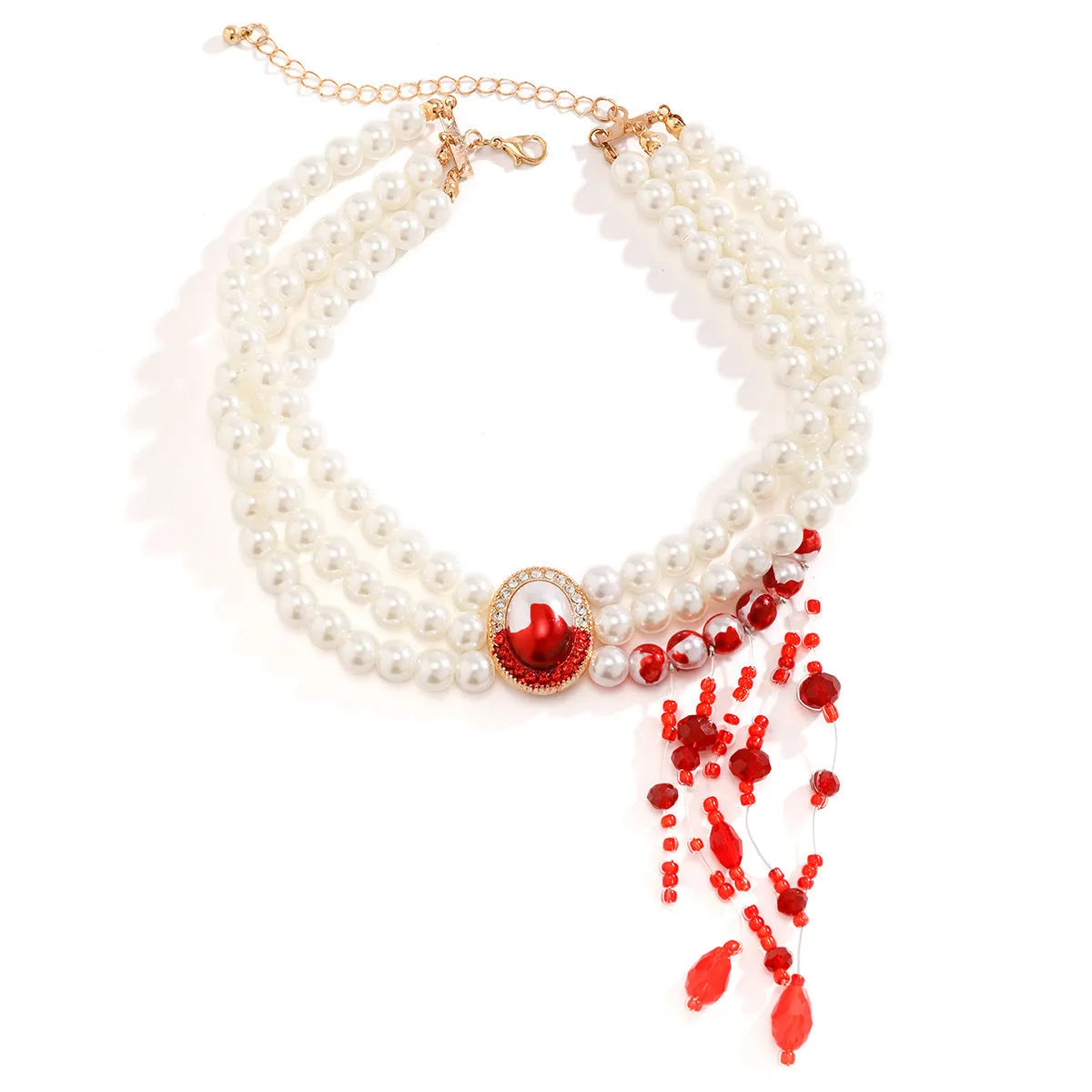 Halloween pearl collar necklace set with matching bracelet and stud earrings in gold electroplated alloy