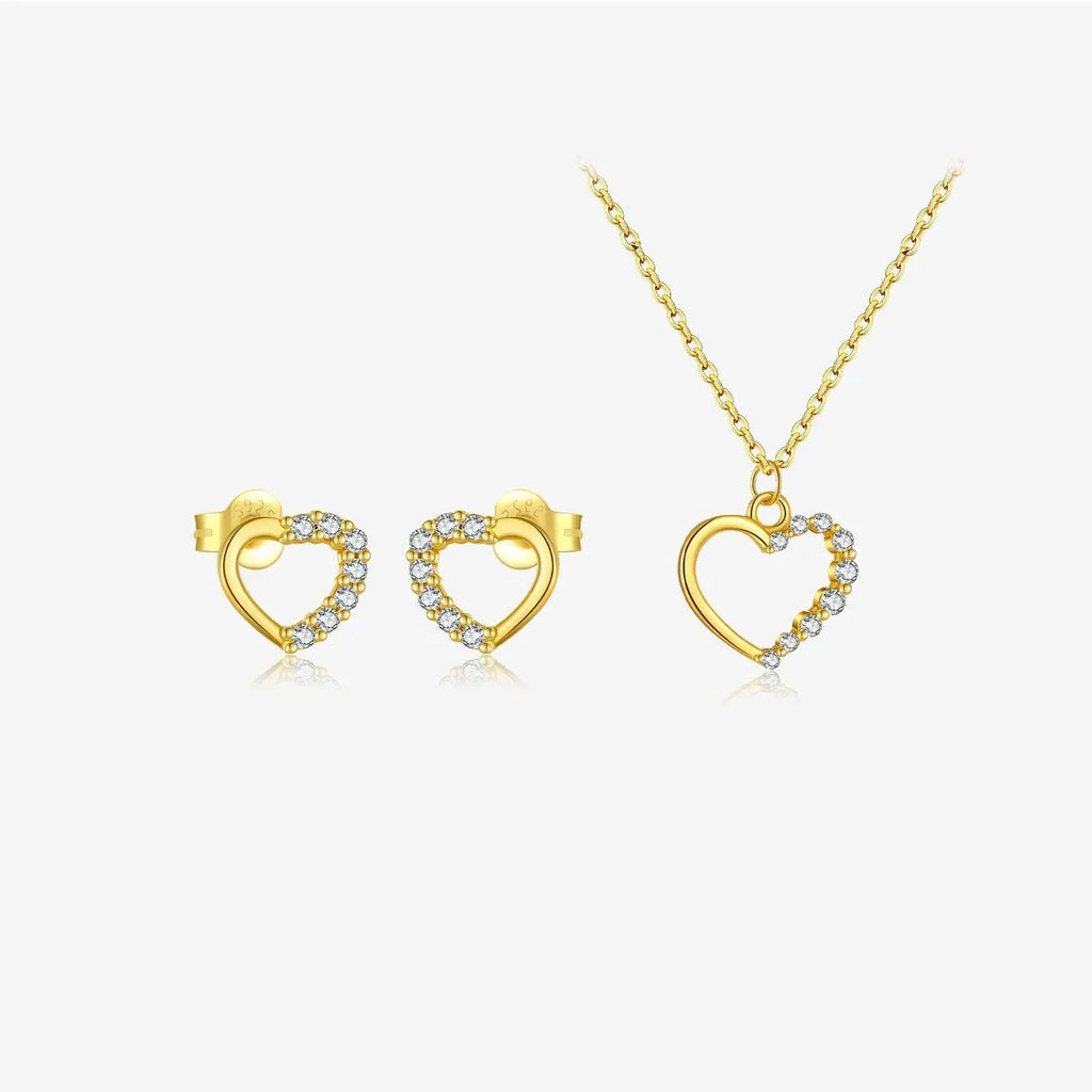 S925 sterling silver hollow heart necklace with choice of gold or platinum plating