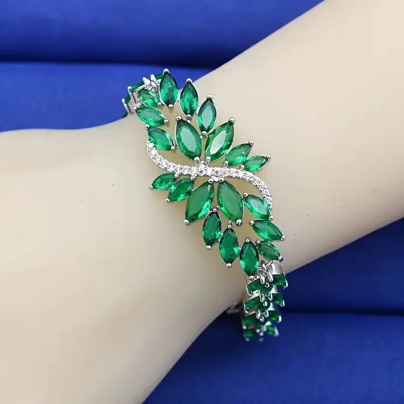 Copper bracelet with gold electroplating, micro inlaid zircon stones and ice flowers design in multiple colour options