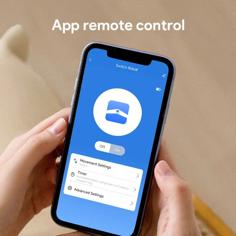 White Bluetooth finger robot remote control with dimensions 53mm by 29mm by 14mm.