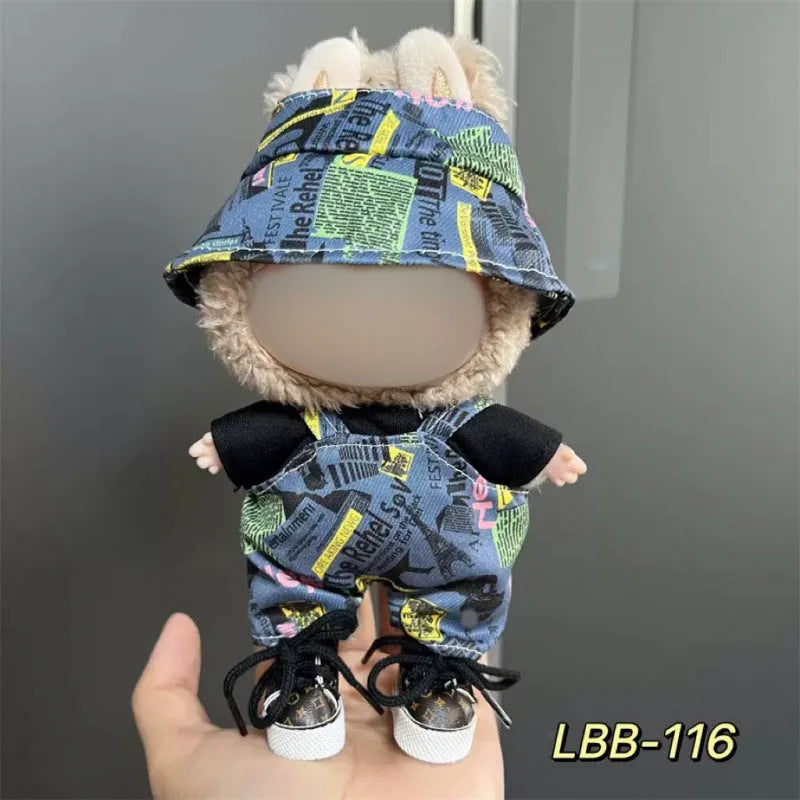 Plastic clothing outfit for a 17cm tall vinyl figure or doll on a display stand.