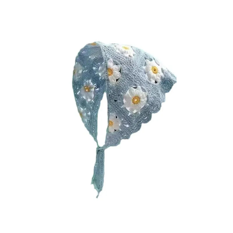 Cotton triangular headscarf with floral pattern in retro French style for women
