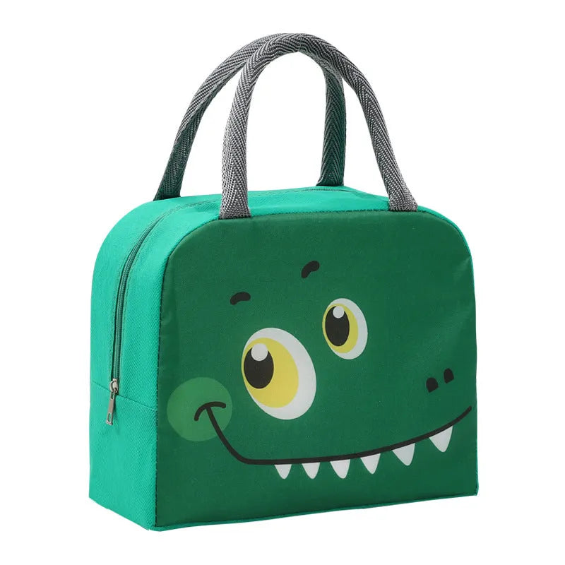 Cartoon funny children's insulated lunch box bag in Oxford cloth with animal design.