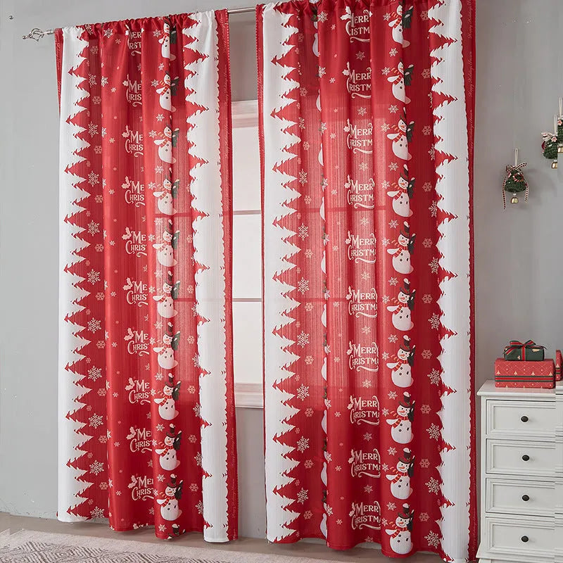 American-style printed rectangular Christmas shading curtain with festive designs on polyester fabric