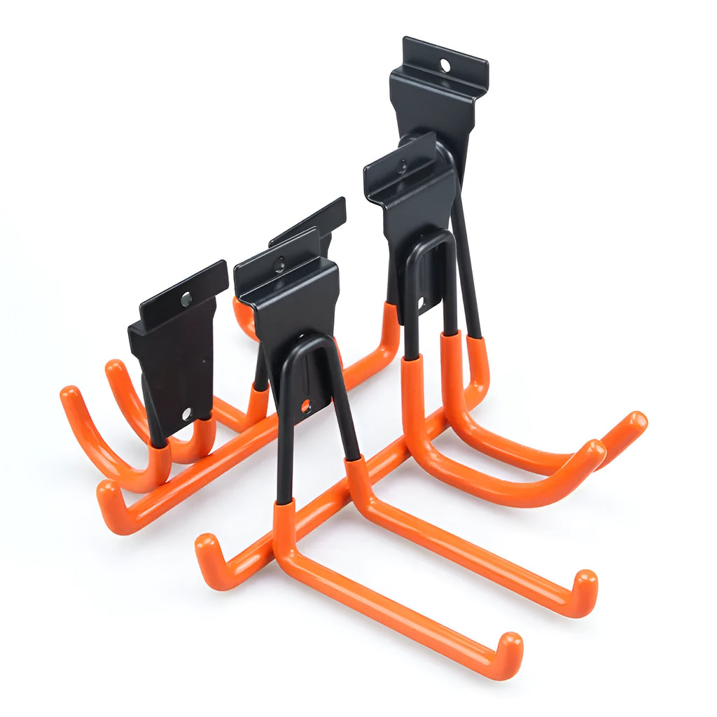 Carbon steel wire wrap board metal storage rack with a fixed hook in a bright orange finish.